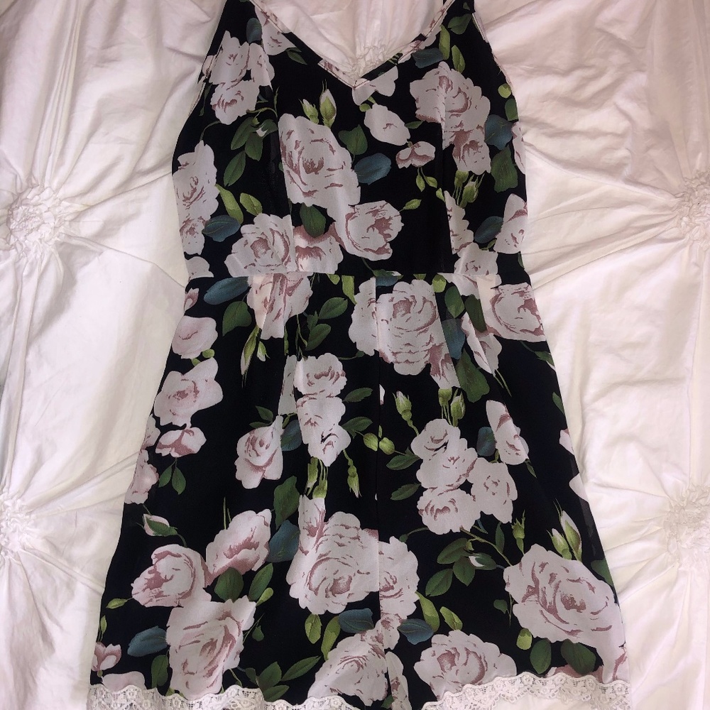 Black and Pink Flowered Romper